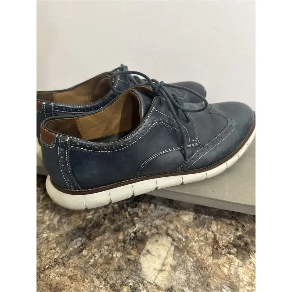 Johnston & Murphy Shoes Mens Sz 10.5 Memory Foam Navy Leather Wingtip 20-8369